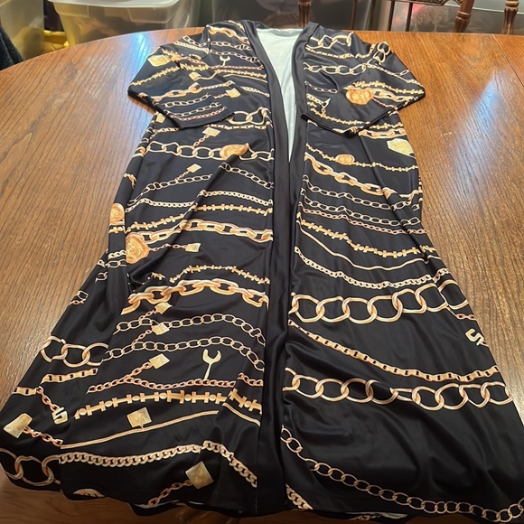 Black With Gold Chain Design Duster With Hair Tie In Matching Print Size M - Picture 2 of 7